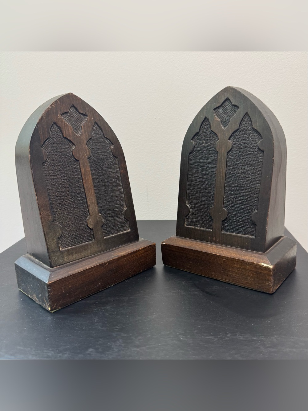Vintage Dark Wood Gothic Window Bookends
